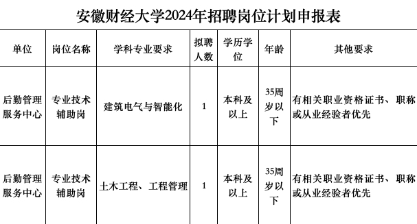 2024年度安徽財經(jīng)大學(xué) 專業(yè)技術(shù)輔助崗位人才派遣人員 公開招聘公告